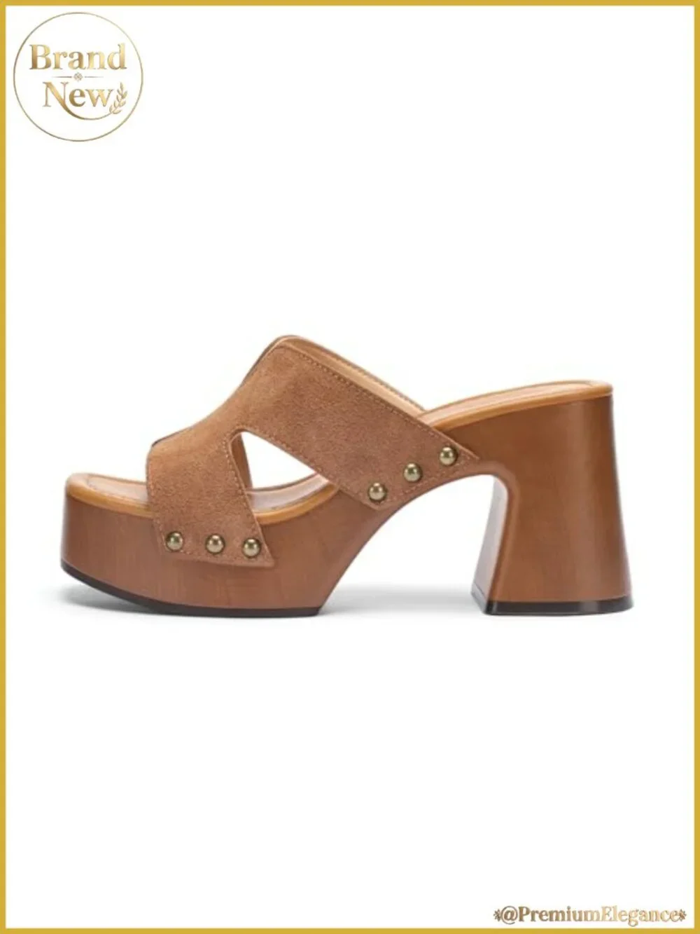 Women's Platform Chunky Sandals Square Open Toe Block Heel Studded Slip On Slide